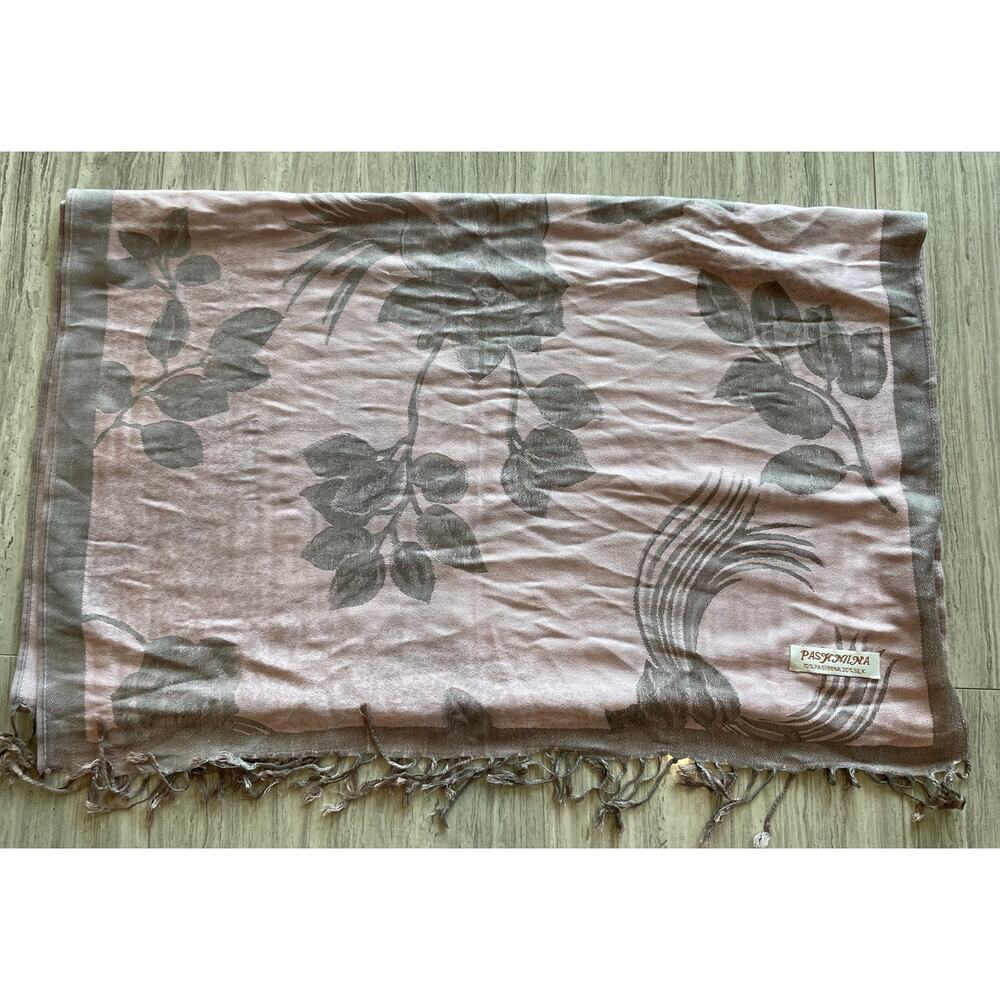 Pashmina Silk Reversible Floral Shawl/Wrap/Scarf Pink and Grey Elegant Romantic